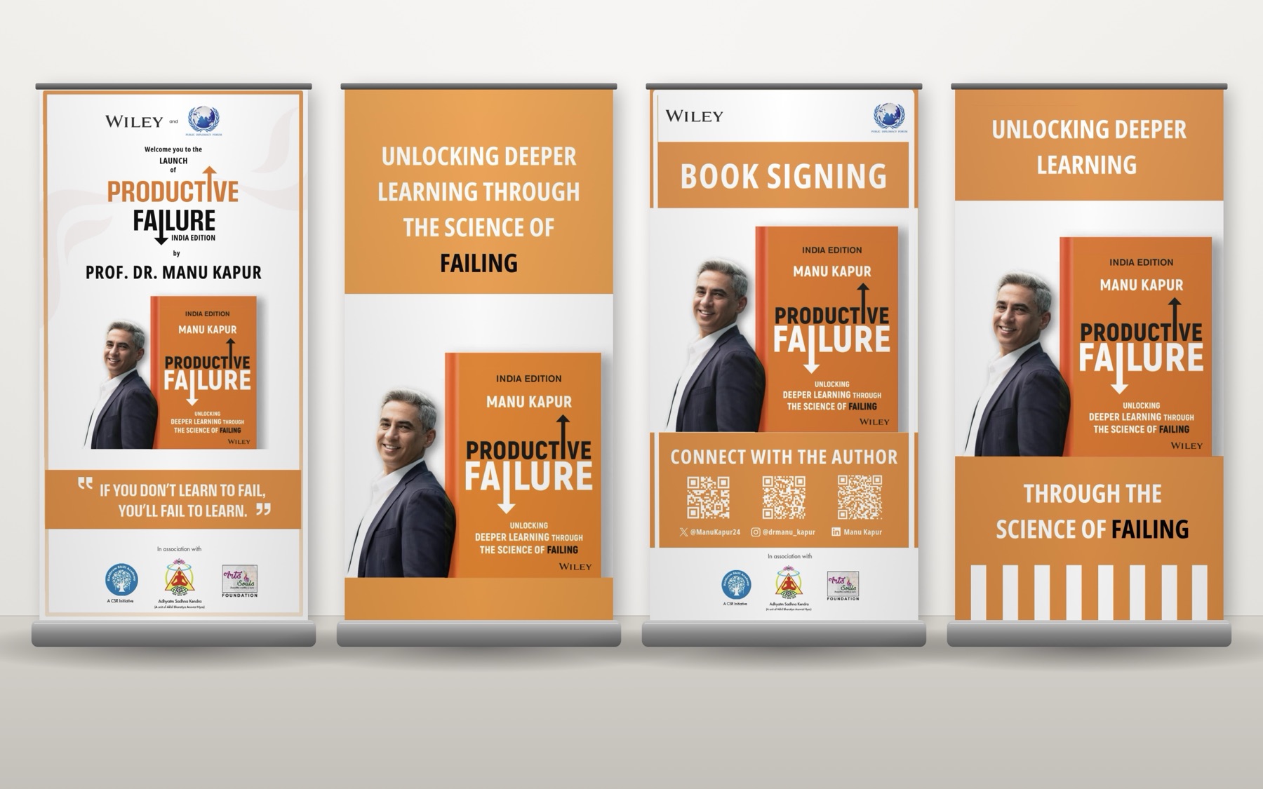 Four roll-up standees for the launch event